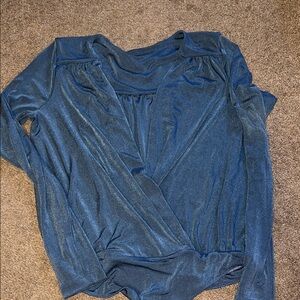 Blue Shimmer Deep V-Neck Women's Body Suit